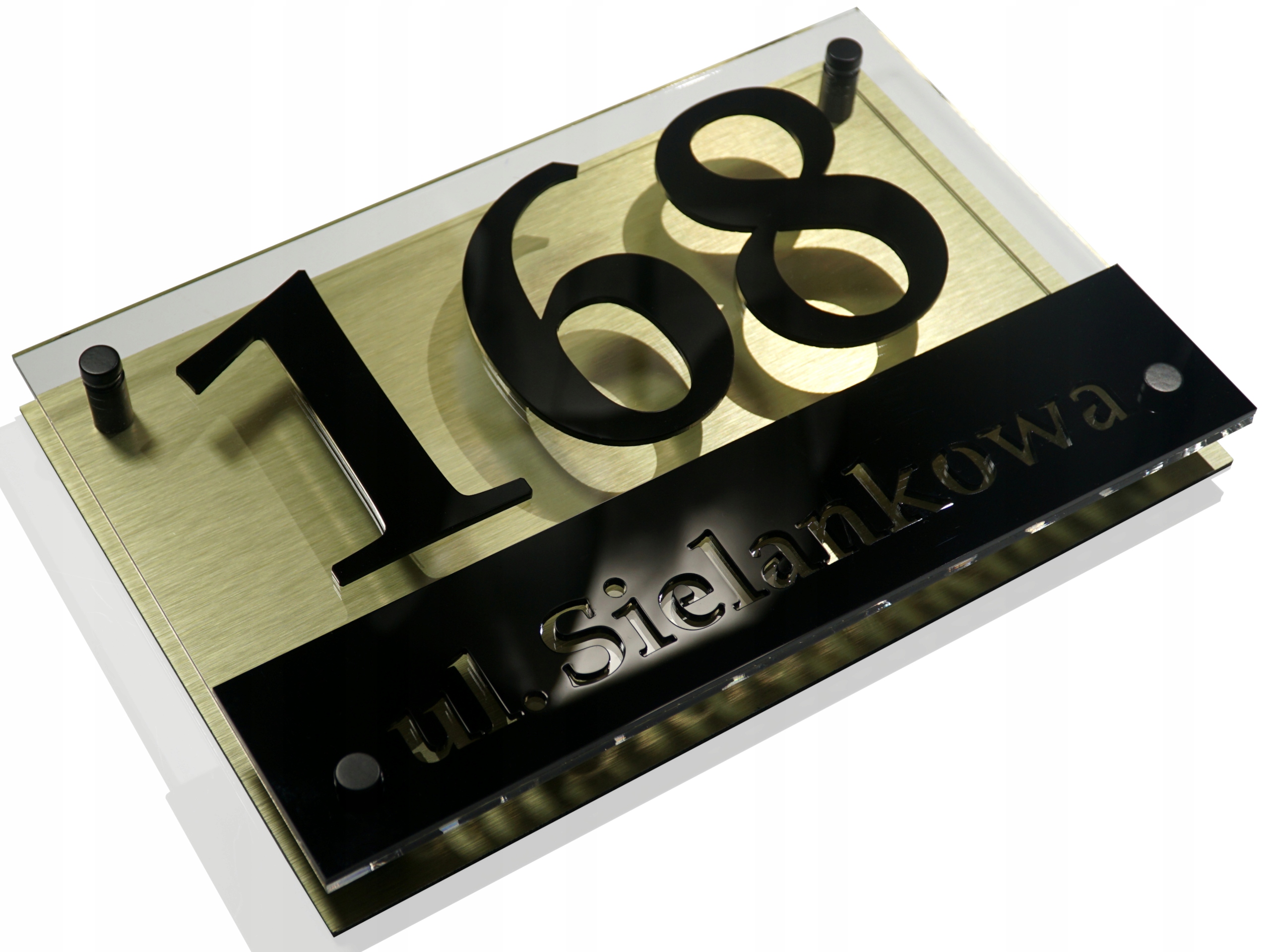 Adresní tabulka s číslem domu zlatá 3D