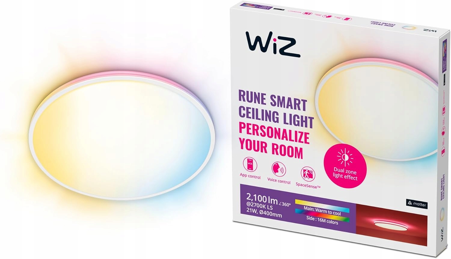 Stropní Svítidlo Led Stropní Svítidlo na omítku 21W Bílá Rgb Bílá Smart WiFi WiZ