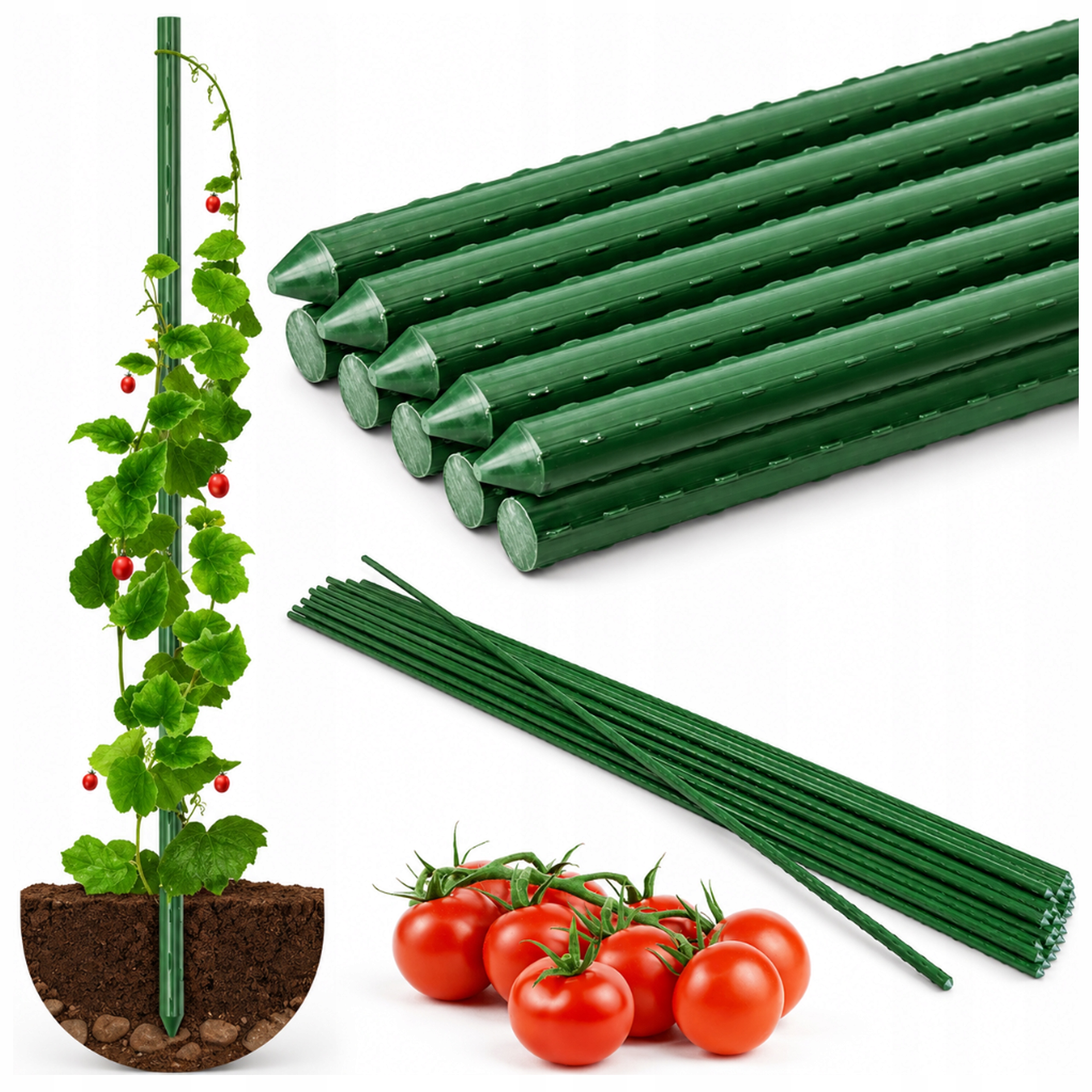 TYCZKI DO POMIDORÓW ROŚLIN PALIKI PODPORA STAL POWLEKANA 150cm 11mm 10 szt.