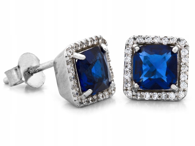Elegantní stříbrné náušnice 925 se čtvercovým modrým kamenem a tyčinkami
