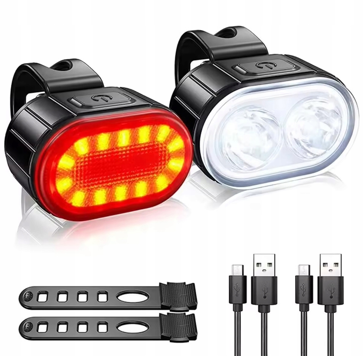 2 x Kerékpár Lámpa Led Fény Szett Első És Hátsó Kormány Akkumulátor