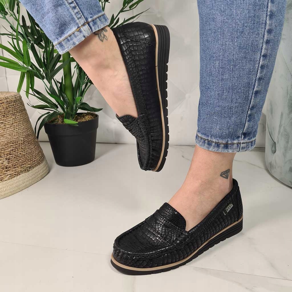 Mokasyny Nessi 18765 Czarny nubuk 37 Oryginalne opakowanie producenta pudełko