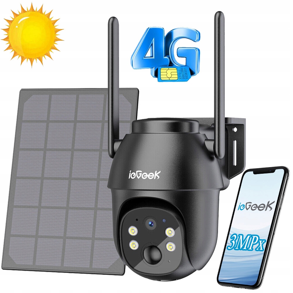 Kamera Solarna Zewnętrzna Obrotowa Gsm 3G 4G Lte Sim 2K 3MP Bateria Głośnik
