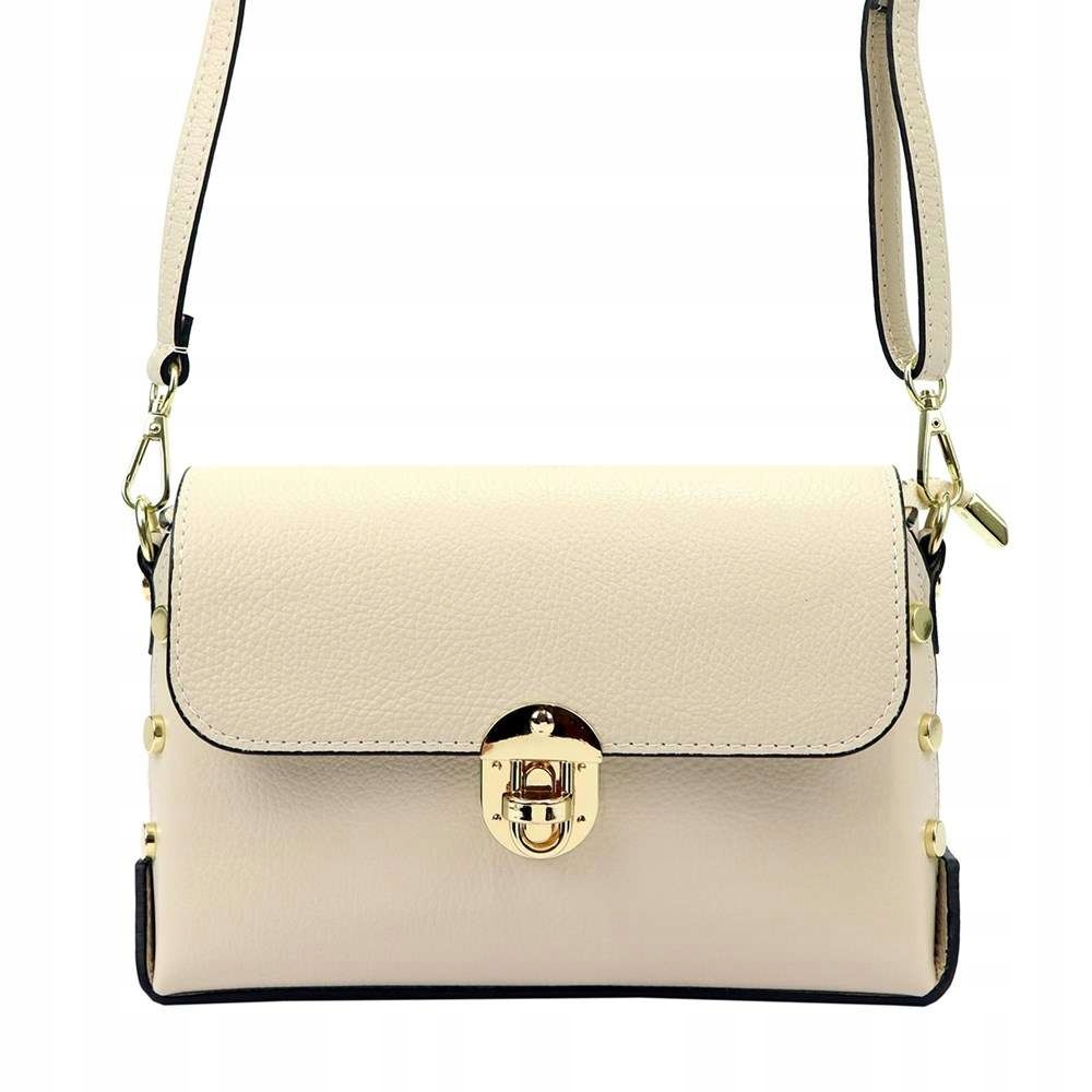 Dámská kožená kabelka Luka Béžová Kabelka Přes Rameno Zlaté zdobení