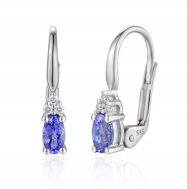 

Kolczyki 585 Tanzanit Diamenty Białe Złoto Prezent