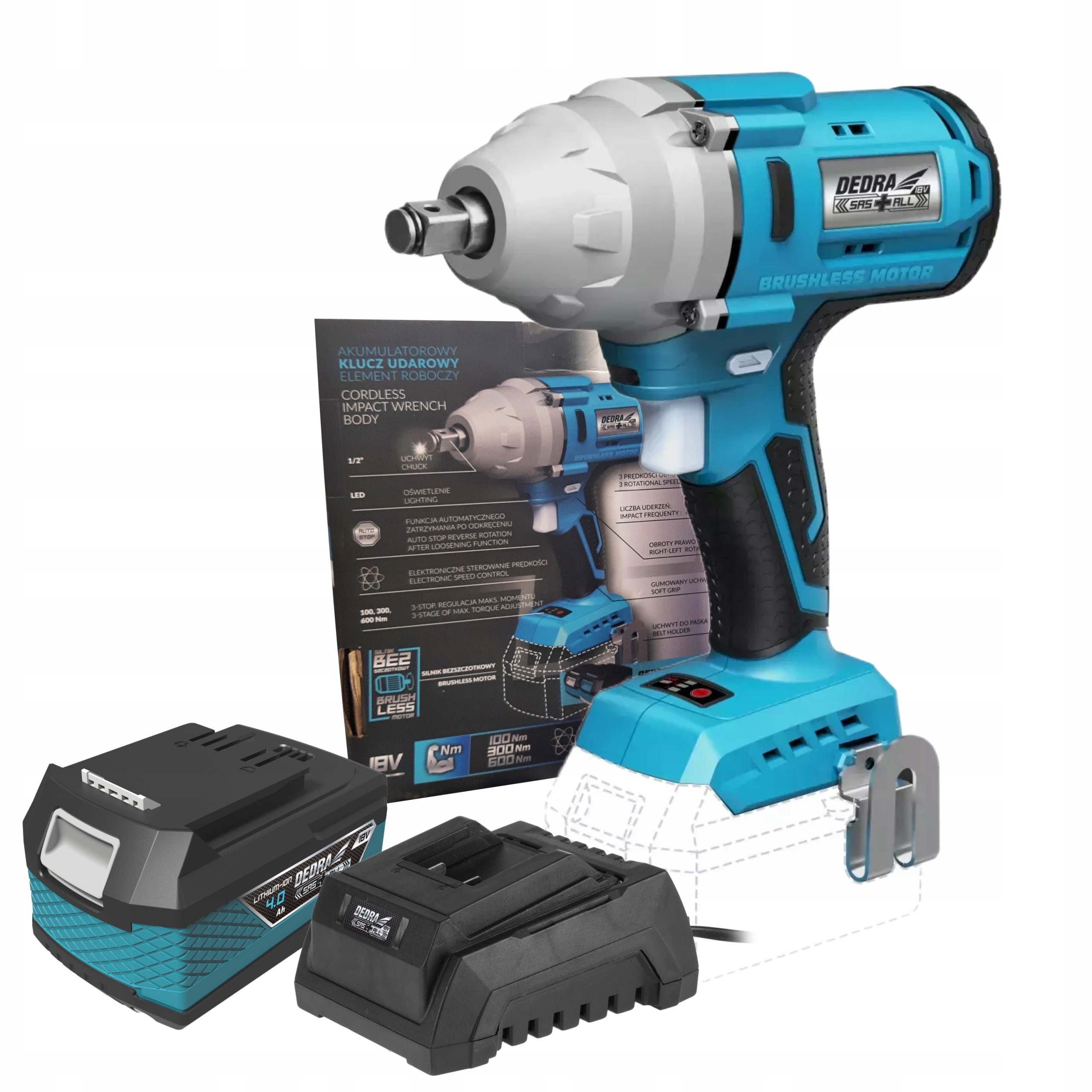 DEDRA 7157 KLUCZ UDAROWY 600 Nm Bezszczotkowy +4Ah