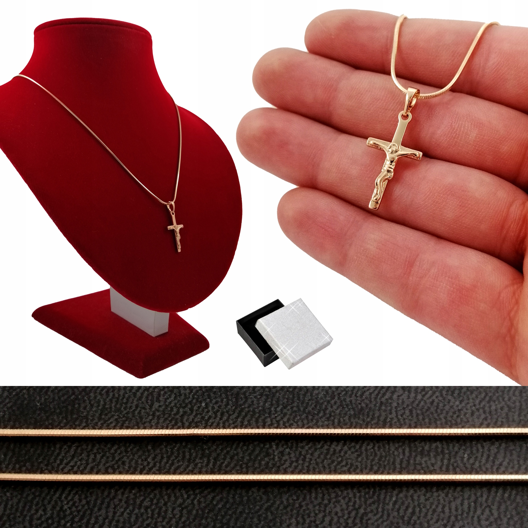 ZŁOTY ŁAŃCUSZEK 60CM DELIKATNY KRZYŻYK 18K PREZENT