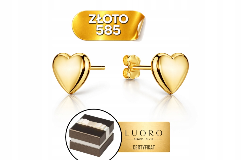 Náušnice Zlaté 585 14k Velké Srdíčka Lehké Dárek
