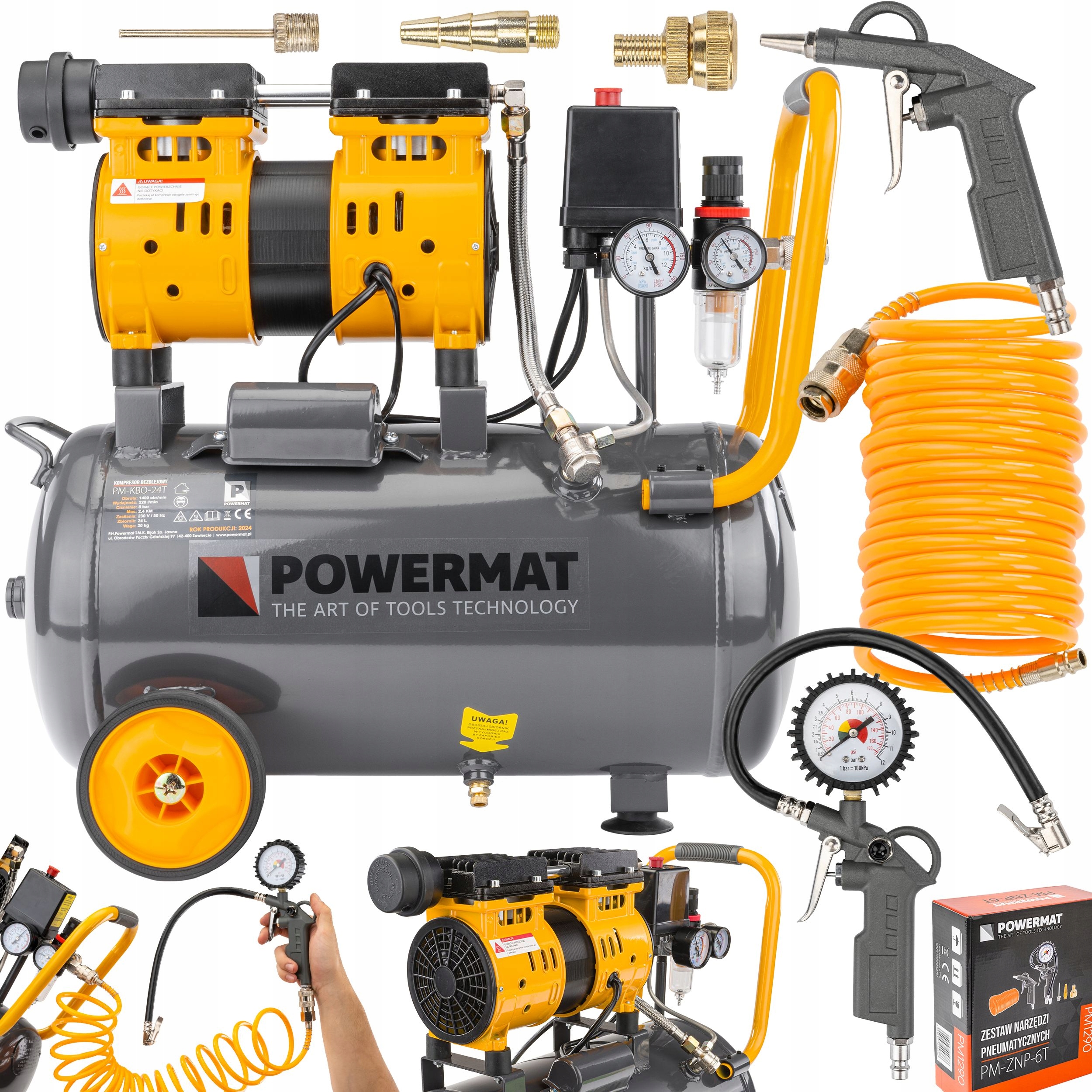 Bezolejový Kompresor 24 L Kompresor 8 Bar 220 l/min Tichá Sada Pištoľ