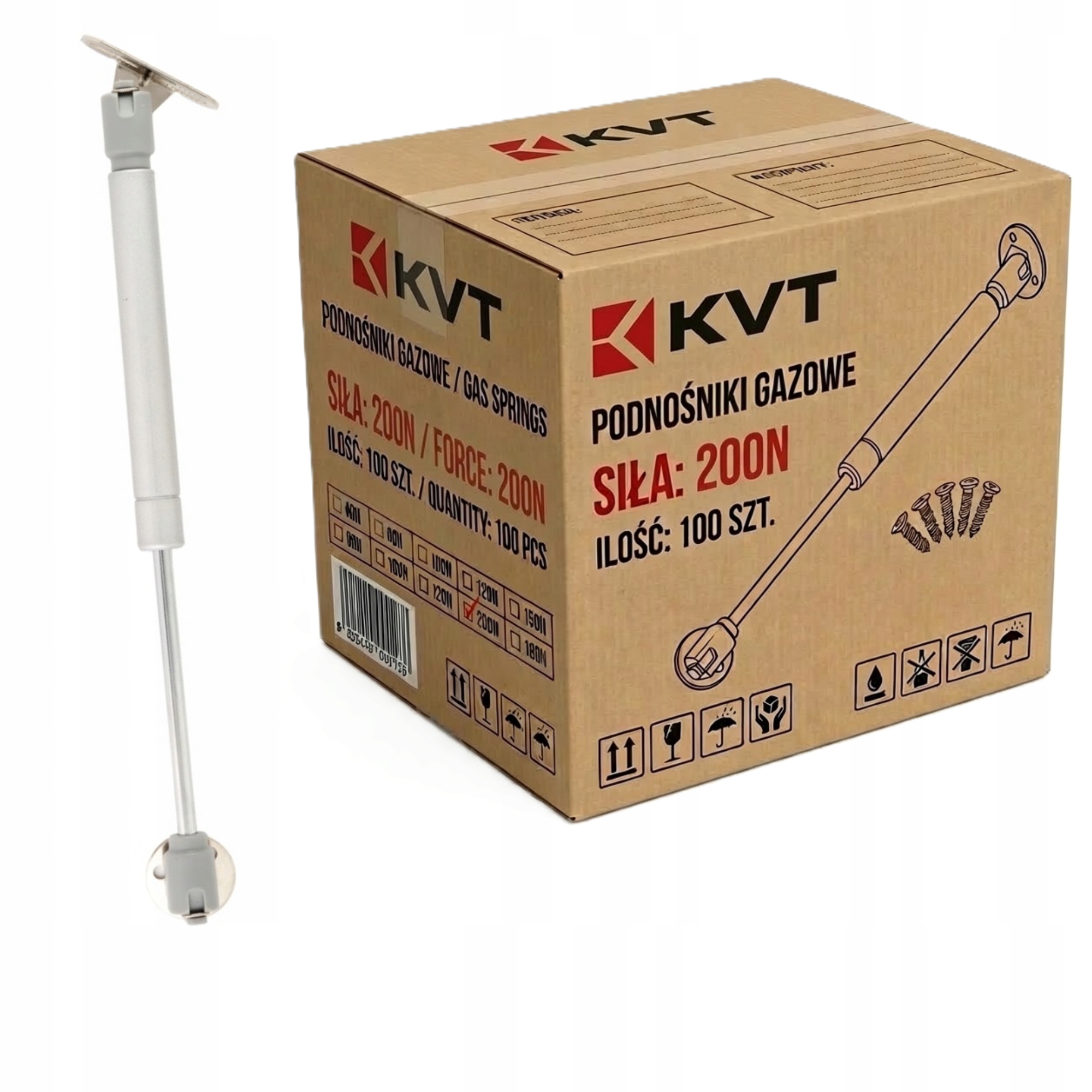 100 x Set Kvt Nábytkový Pohon Plynový Píst Pro Nábytek 200N Vruty