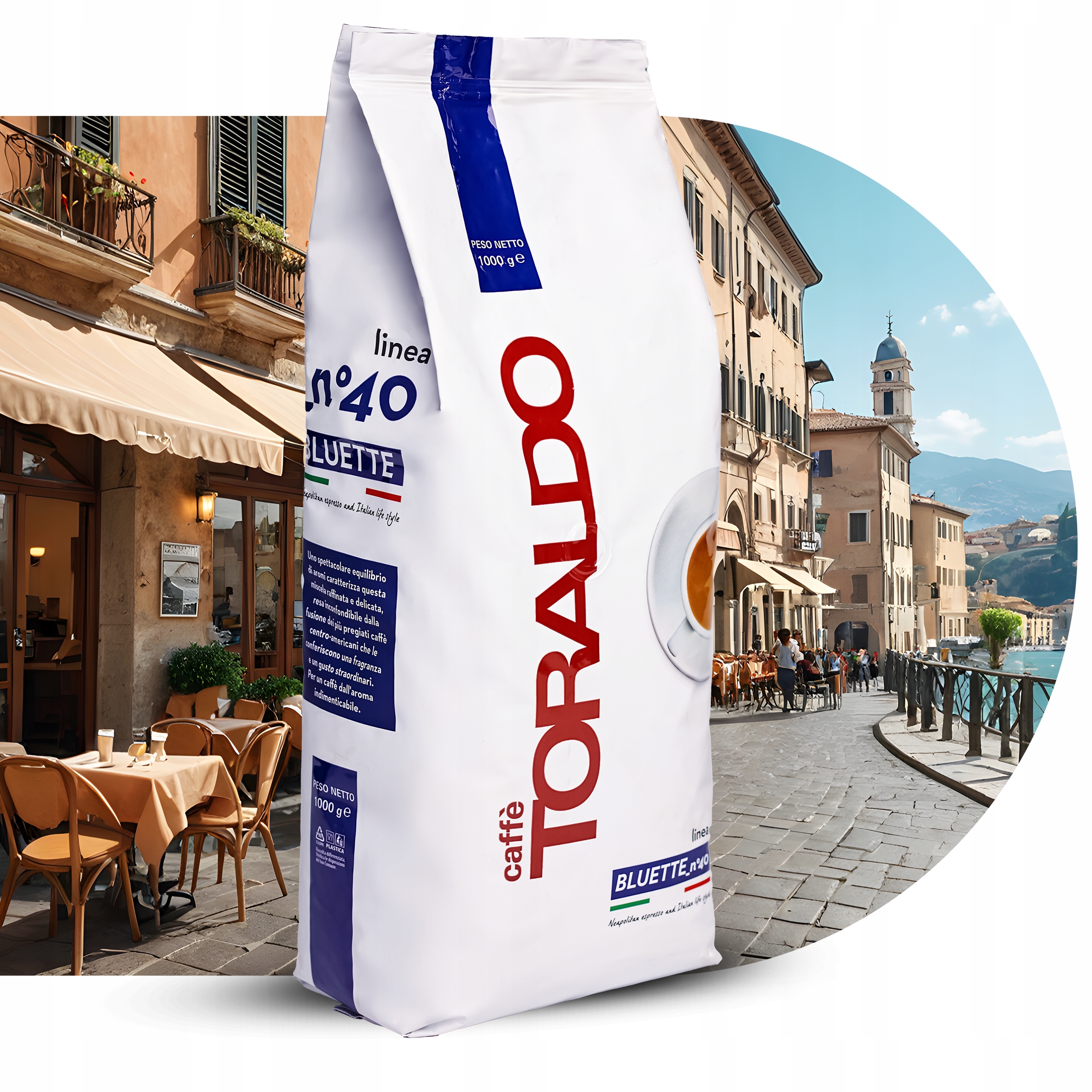 Levně Káva zrnková 1 kg Arabica Robusta smíšená 100 % Italská Toraldo modrá 1000 g