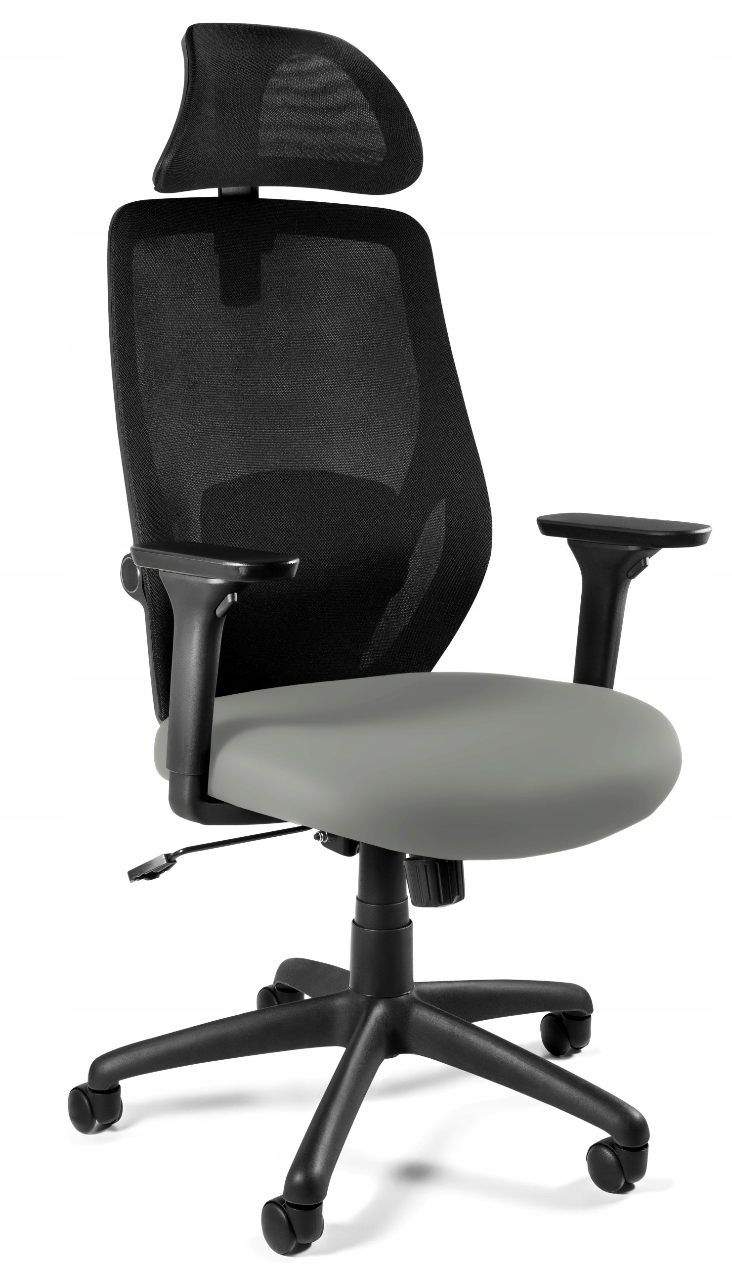 Fotel biurowy ergonomiczny Chester siatka czarny /ekoskóra szary obrotowy
