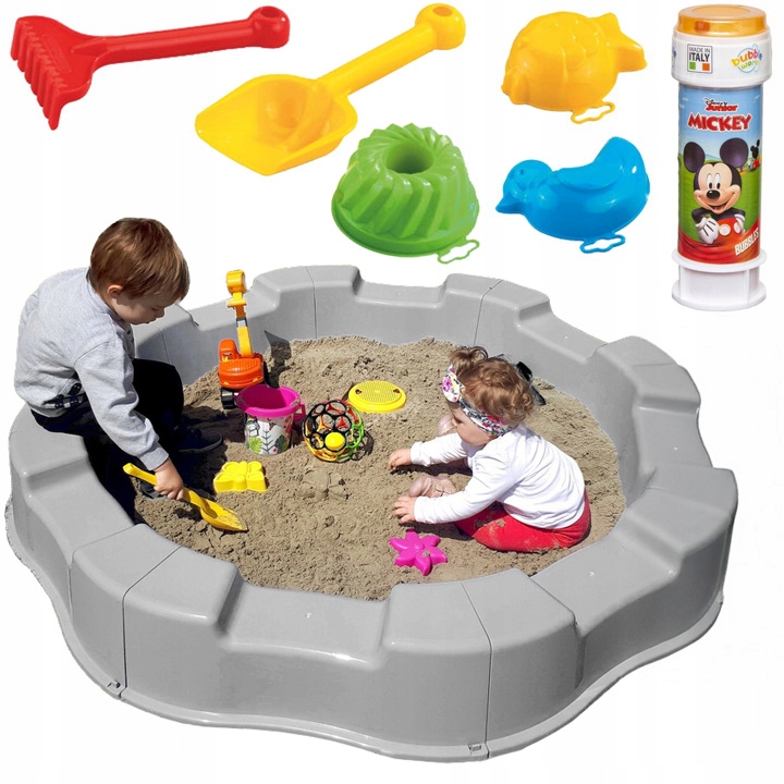 DUŻA PIASKOWNICA PLASTIKOWA ZABAWKI DO PIASKU PLANDEKA BAŃKI MYDLANE GRATIS