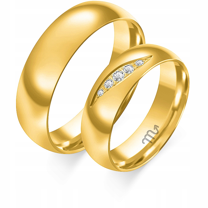 Zlaté 14K Snubní Prsteny Briliant Zirkon Čočka