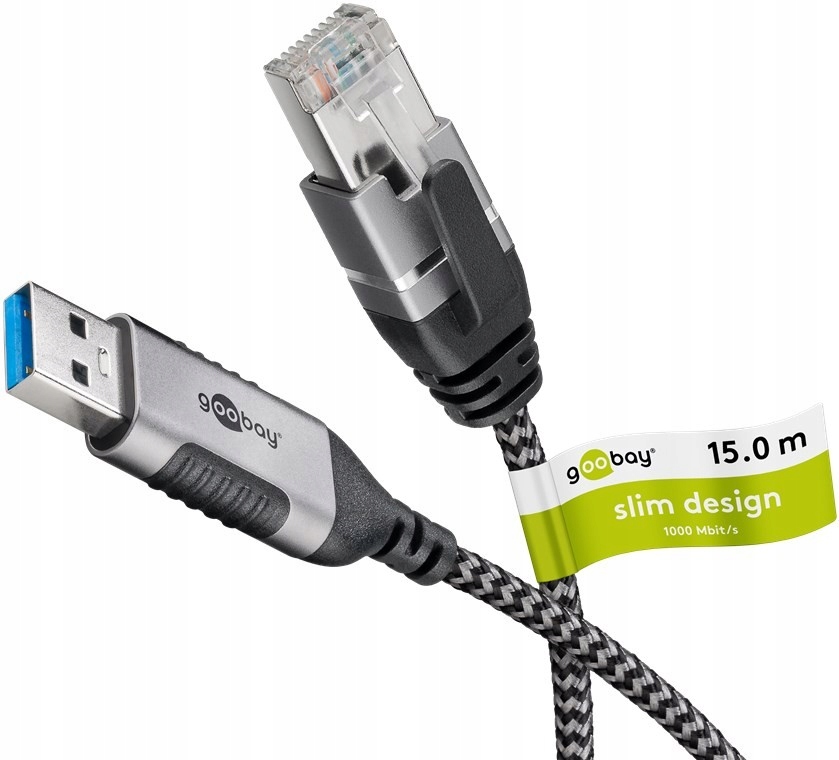 Kabel adapter Ethernet USB 3.0 (typ A) do RJ45 (8P8C) kat.6 Slim, 15 m