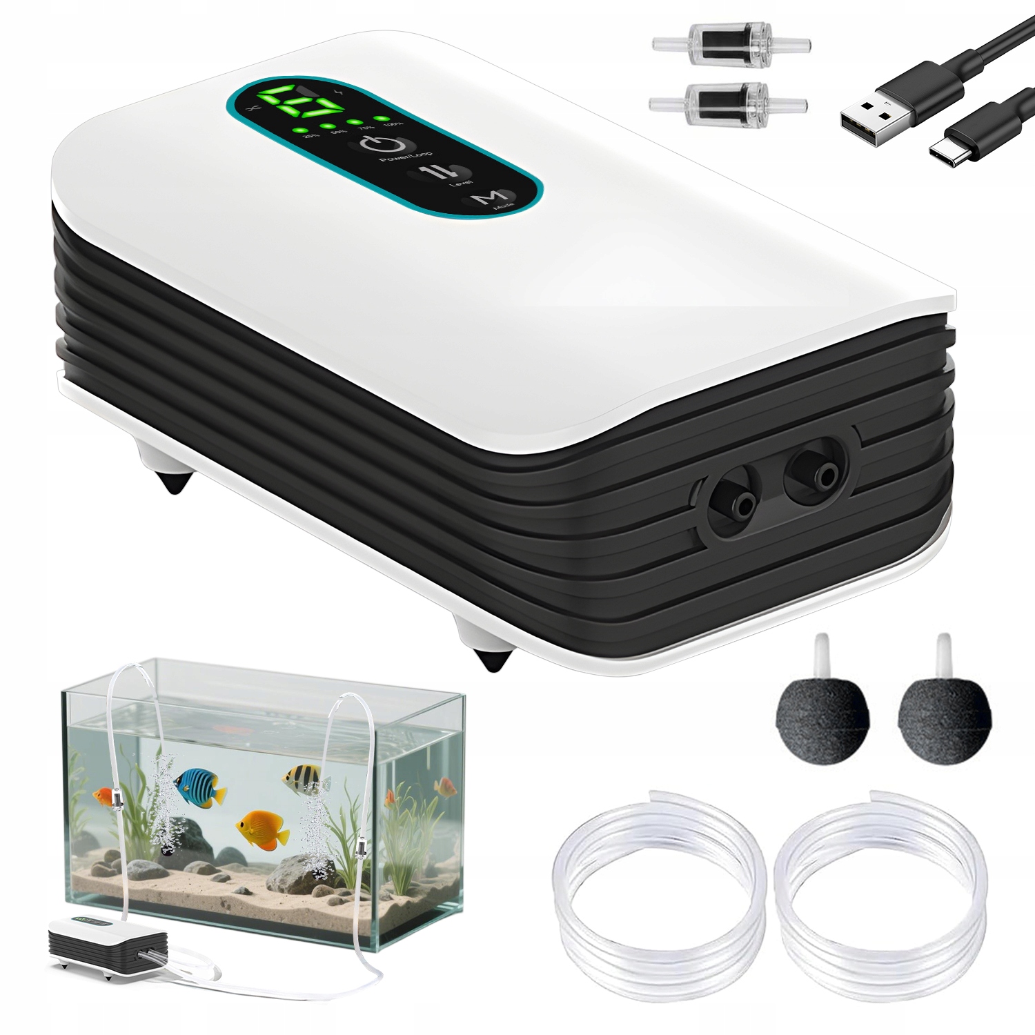 Levně Vzduchová Pumpa Pro Akvárium 2600 Mah 6 Úrovní Nepřetržitý Režim