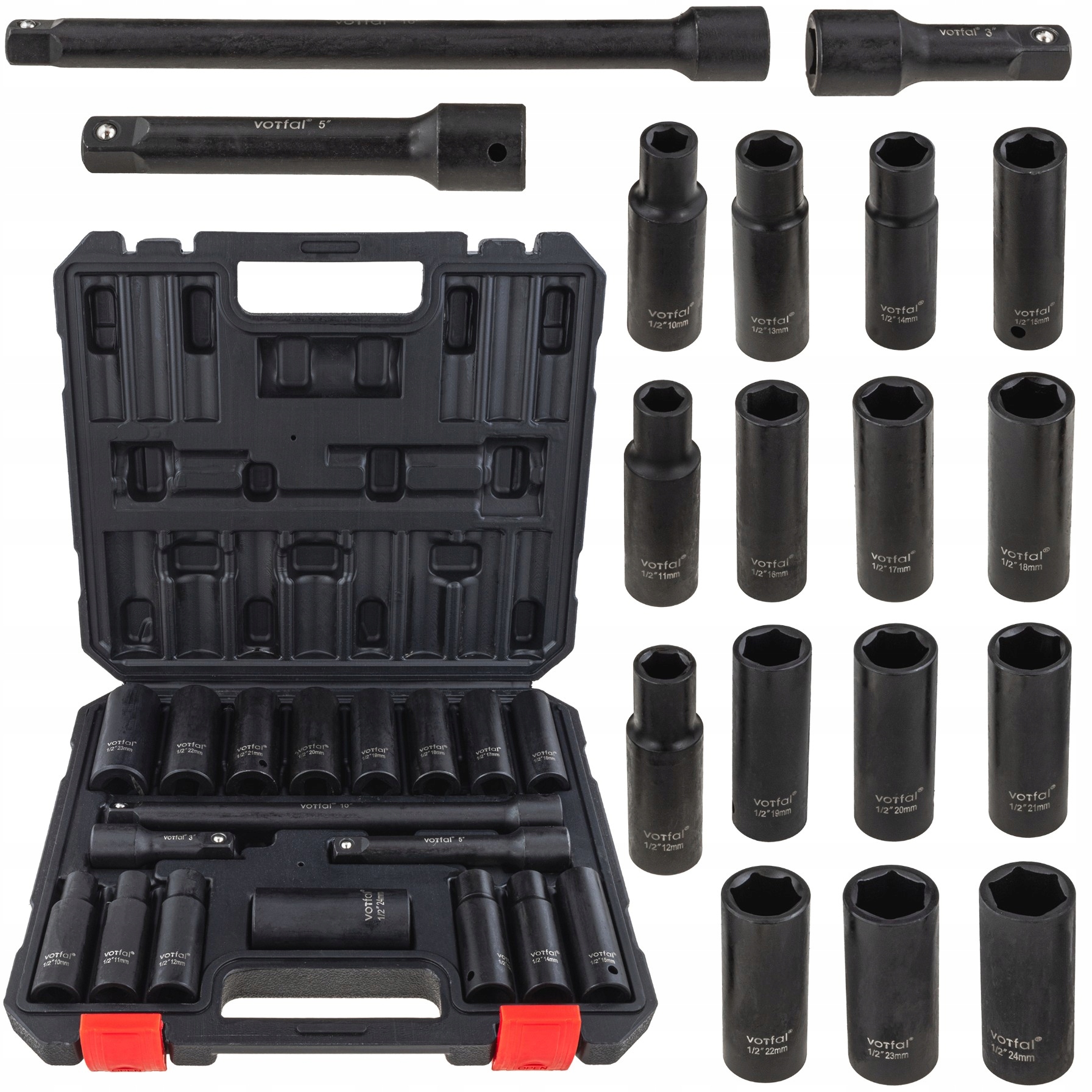 Zestaw Nasadek Udarowych 10-24 MM Nasadki Udarowe 1/2 Udar 18 El Przedłużek