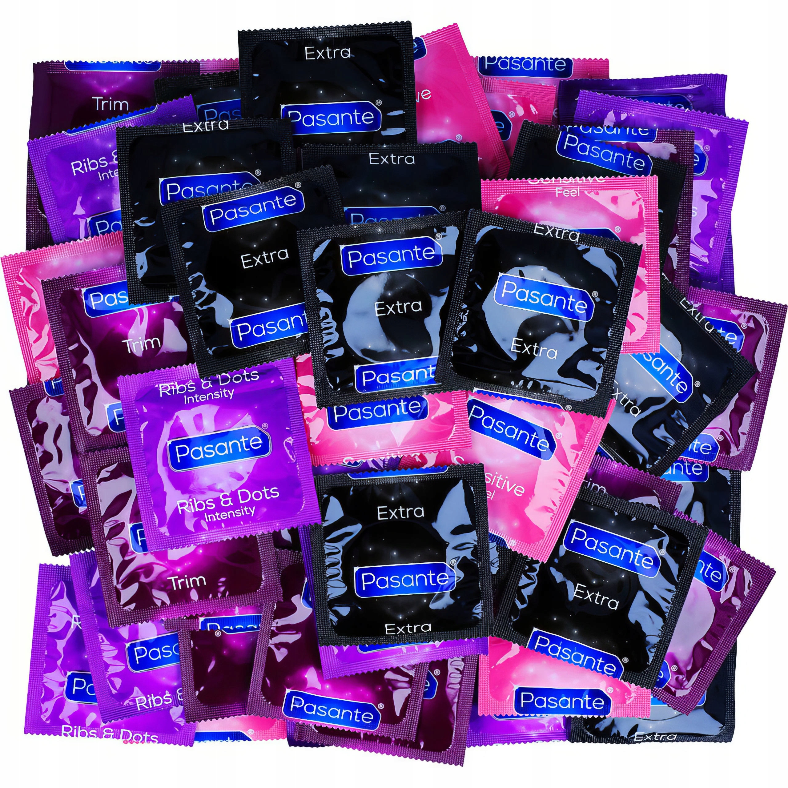 Prezerwatywy Pasante Mix 100 Trim Regular Sensitive Intensity Mega Zestaw
