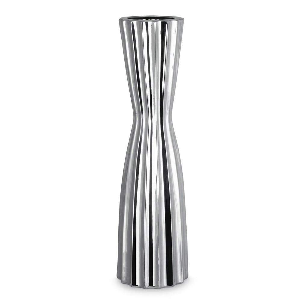 Dekorativní váza 17X58 stříbrná z dolomitu s vertikálním vzorem