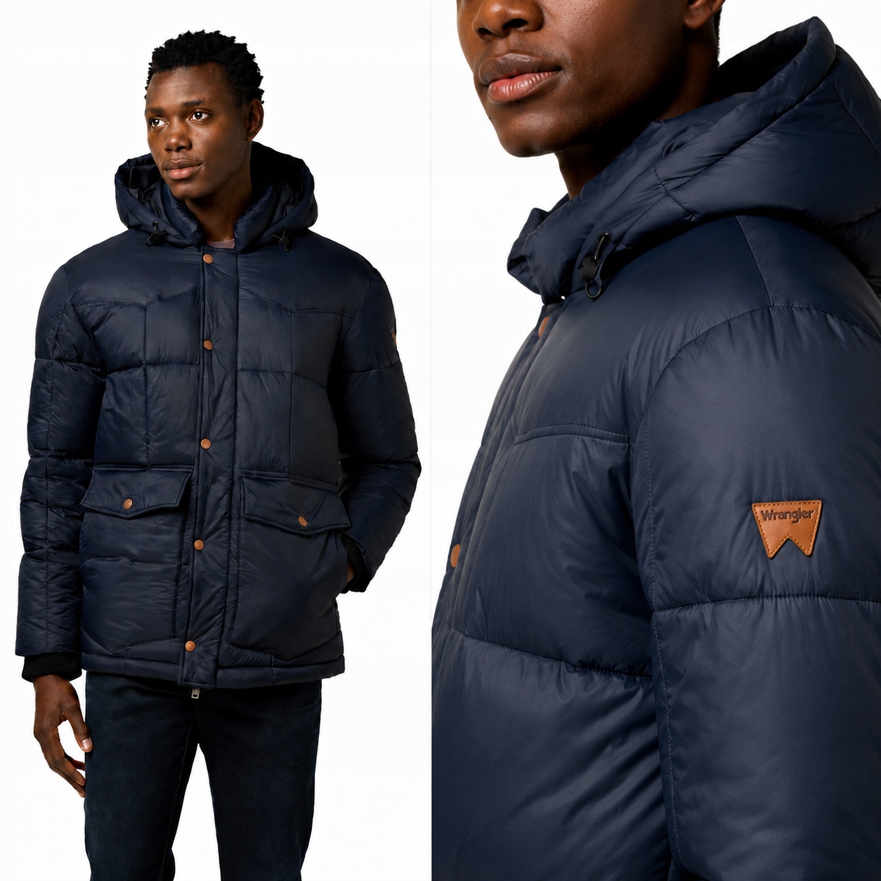 Wrangler teplá černá pánská zimní prošívaná bunda s kapucí Parka 3XL