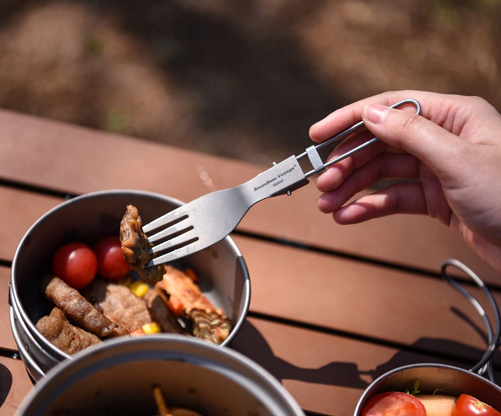 IBASINGO Zestaw Sztućców Tytanowych Camping Lekki Przenośny Zestaw Outdoor — miniatura 7