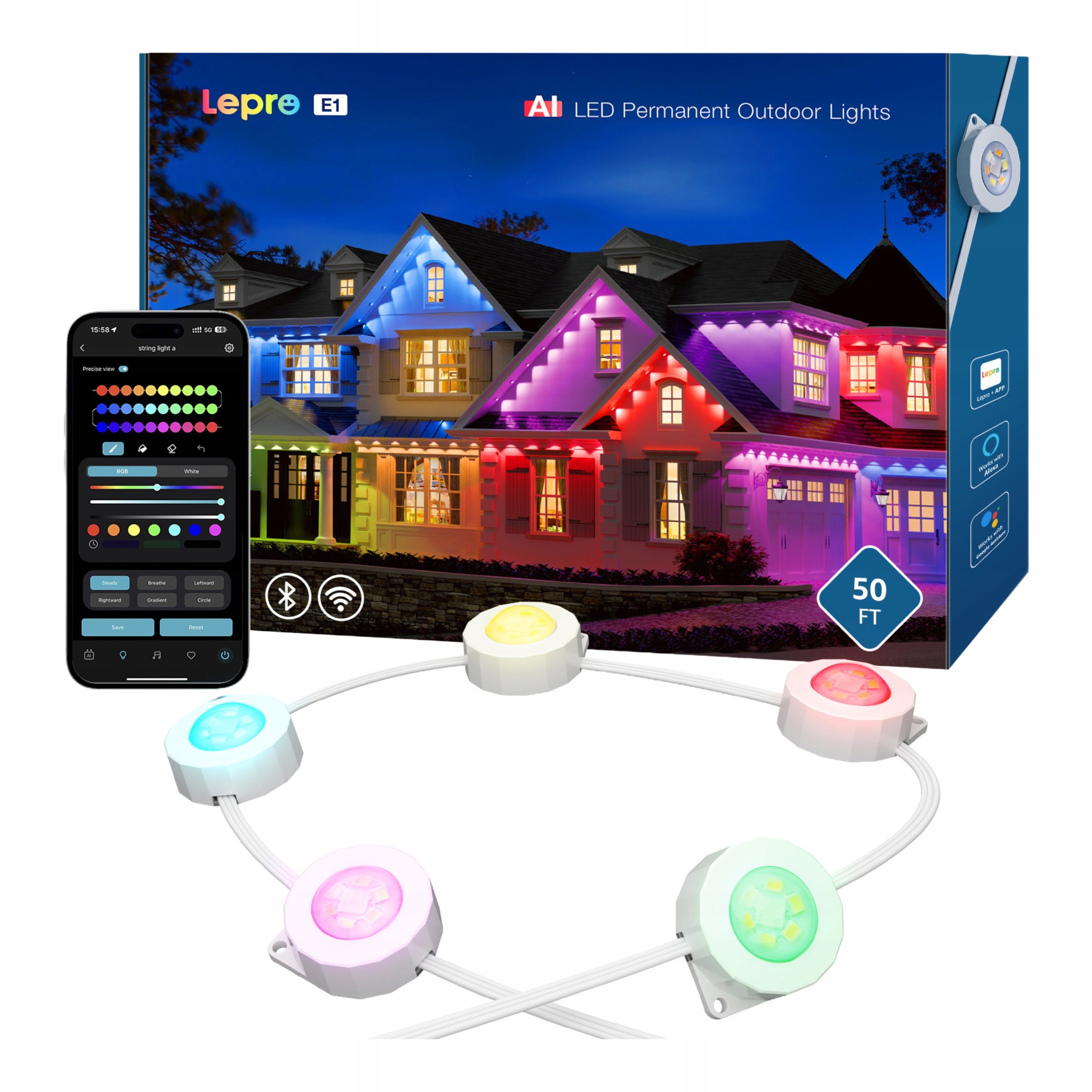 Lepro E1-30 Vonkajšie inteligentné osvetlenie Led podbitá lampa 15 m