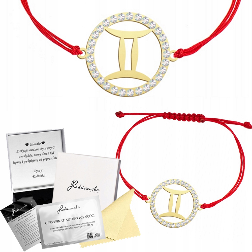 Zlatý Náramek Zvěrokruh Dvojčata Provázek Dárek Znamení Zvěrokruhu 925 Přání
