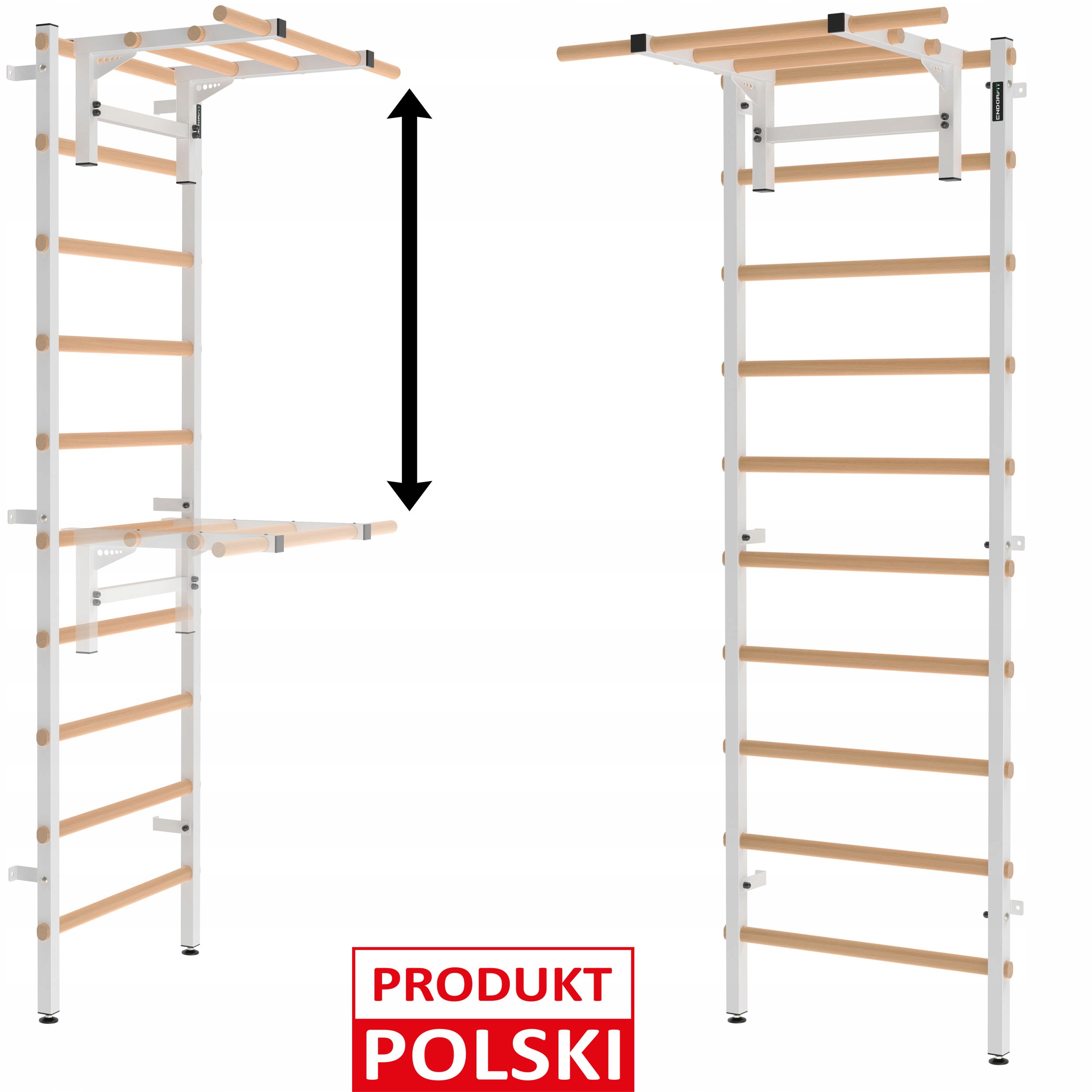 Wysoka Drabinka Gimnastyczna 10 szczebli metal-drewno z drążkiem Endorfit