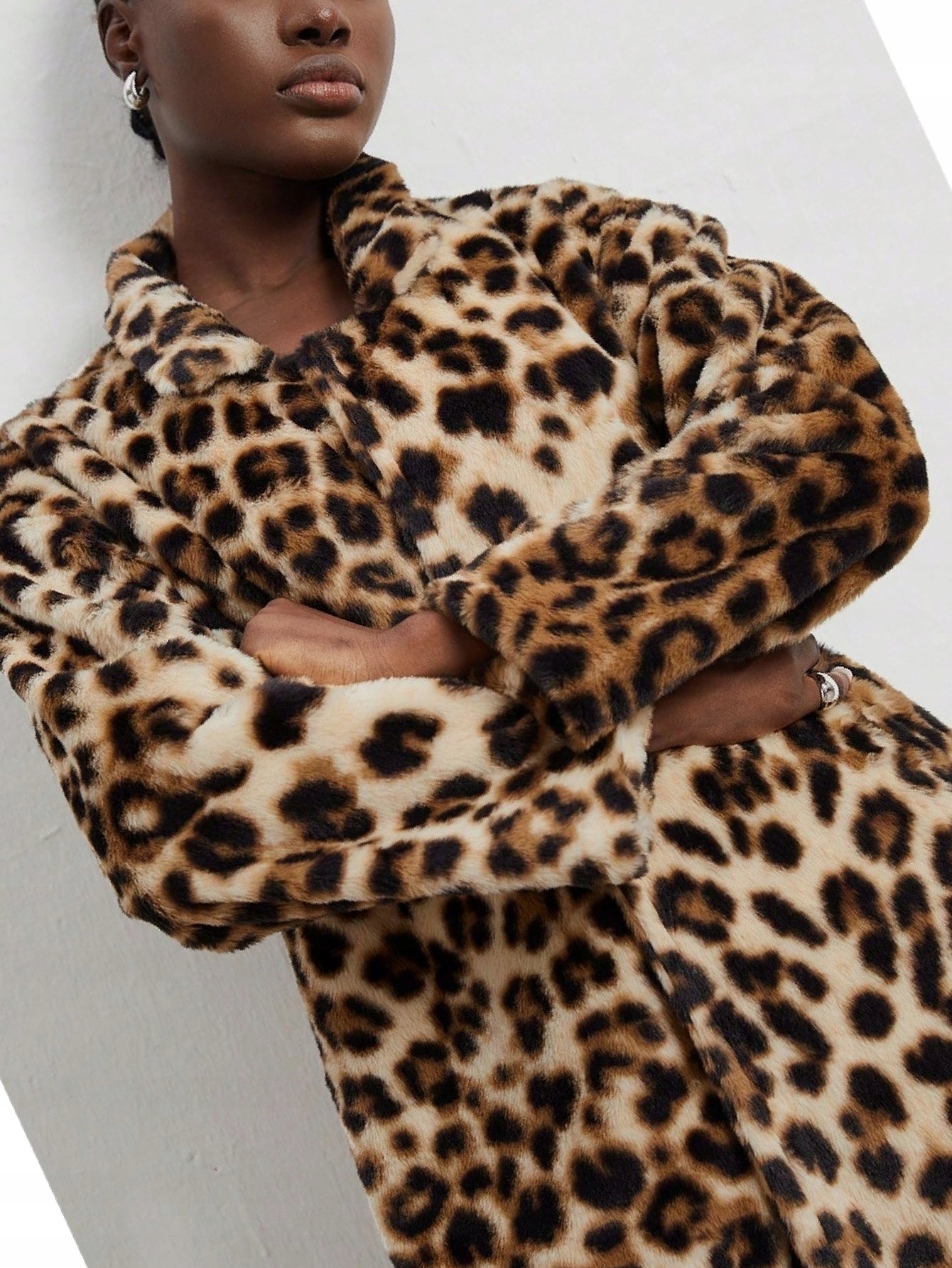 Płaszcz Modny Futerko Maxi Codzienny Panterka Stylowy S 36