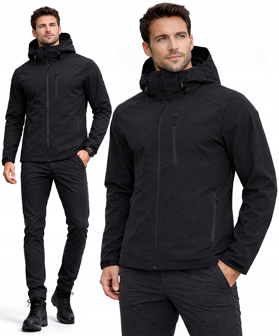 Sportowa Wiosenna Kurtka Męska Softshell Przejściowa 5000 Kaptur Czarna L