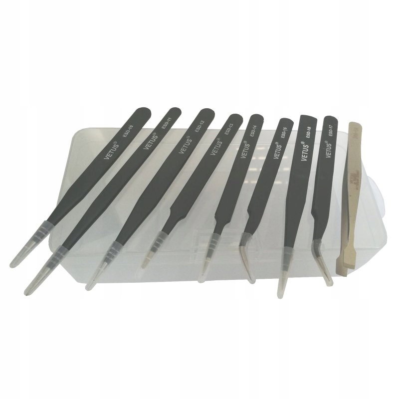 Zestaw Metalowych Pęset Esd Stal 9szt Pinceta