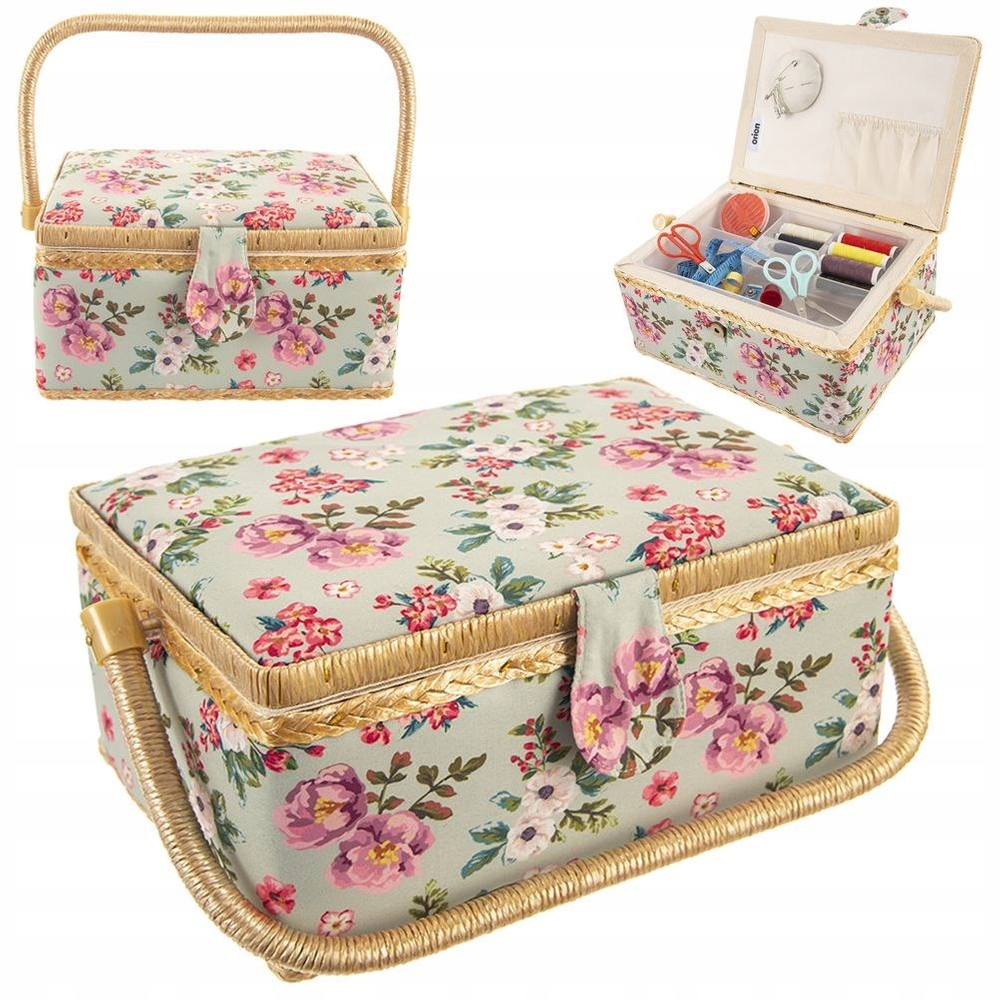 Niciarka Květiny Košík Na Potřeby Na Šití Kufřík S Úchytem 29X20X13 CM