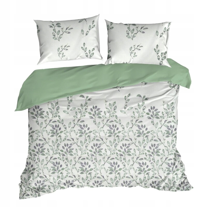 Povlečení z mikrovlákna 160x200 Clarissa, motiv listů, bílo-zelené, mikrovlákno D91