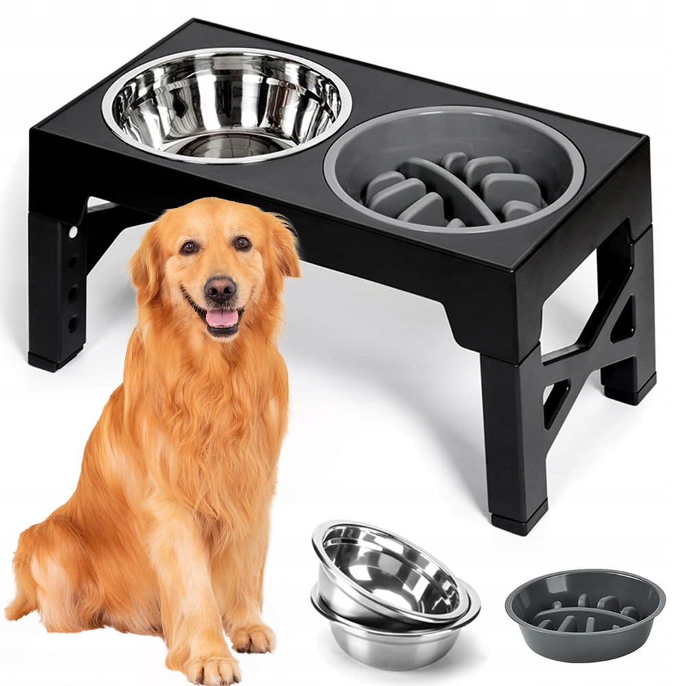 Miska Pro Psa S Nastavitelnou Výškou Na Stojanu, Dvojitá, Netekoucí, 2V1