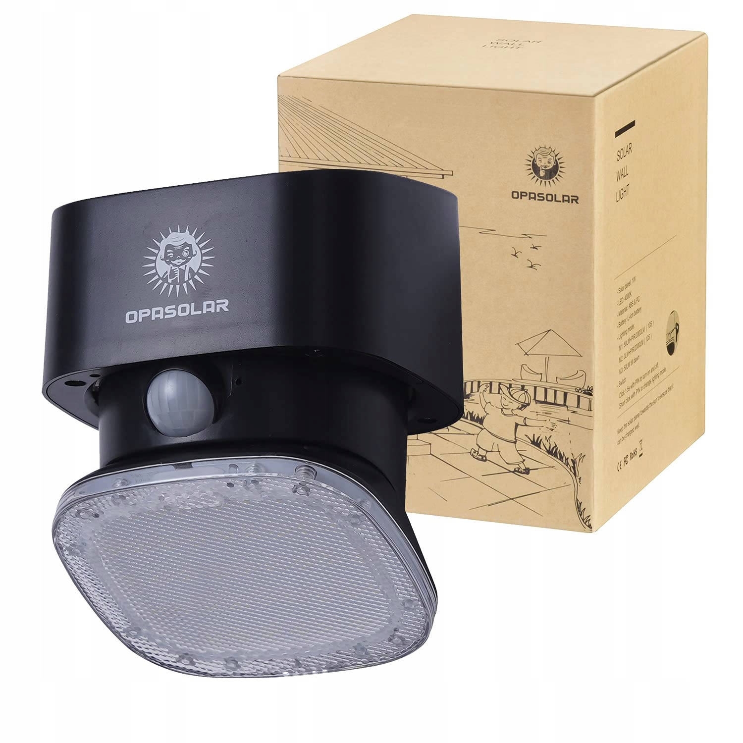 Lampa Solarna Z Czujnikiem Ruchu PIR Na Zewnątrz 2000LM Czarna OPASOLAR — miniatura 9