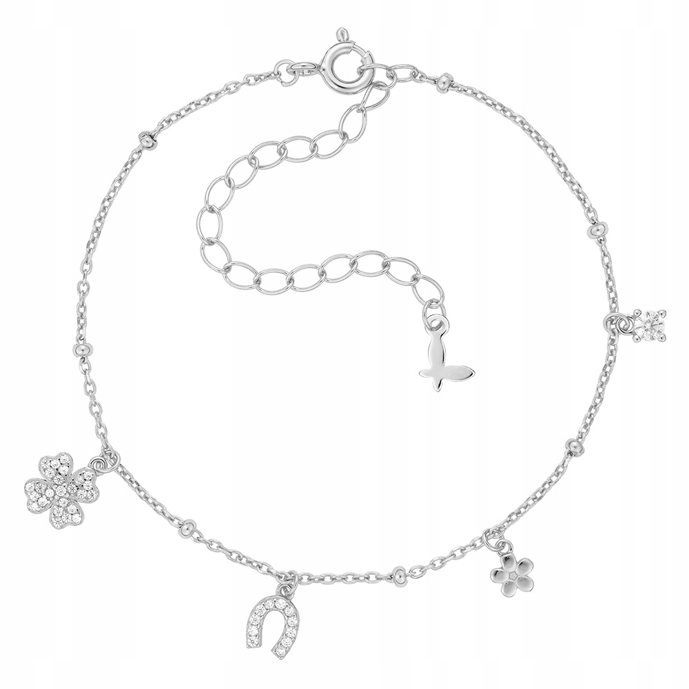 Bransoletka Srebrna Koniczyna Podkowa Cyrkonie Ankierka Srebro 925 Sadva