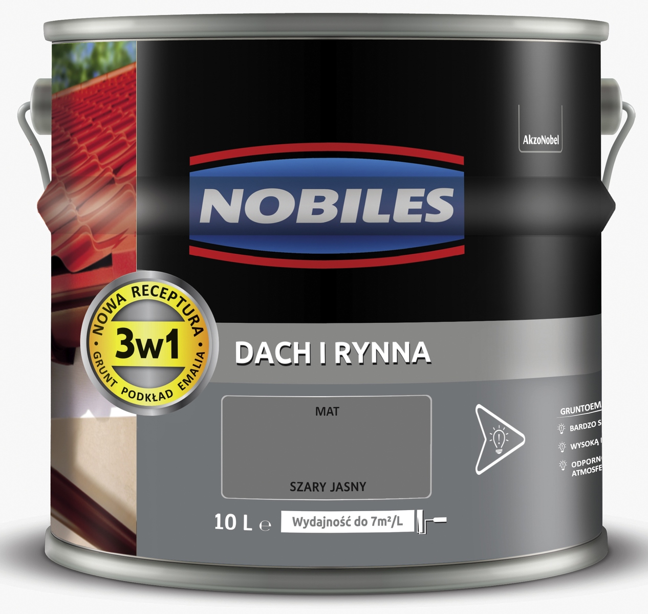 Nobiles Farba na maľovanie striech, plechov Strecha a žľab 10L Svetlo Šedá