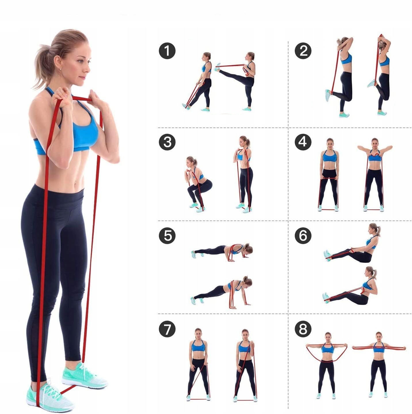 GUMY OPOROWE DŁUGIE DO ĆWICZEŃ TAŚMY ZESTAW 4 SZT Liczba sztuk w zestawie 4