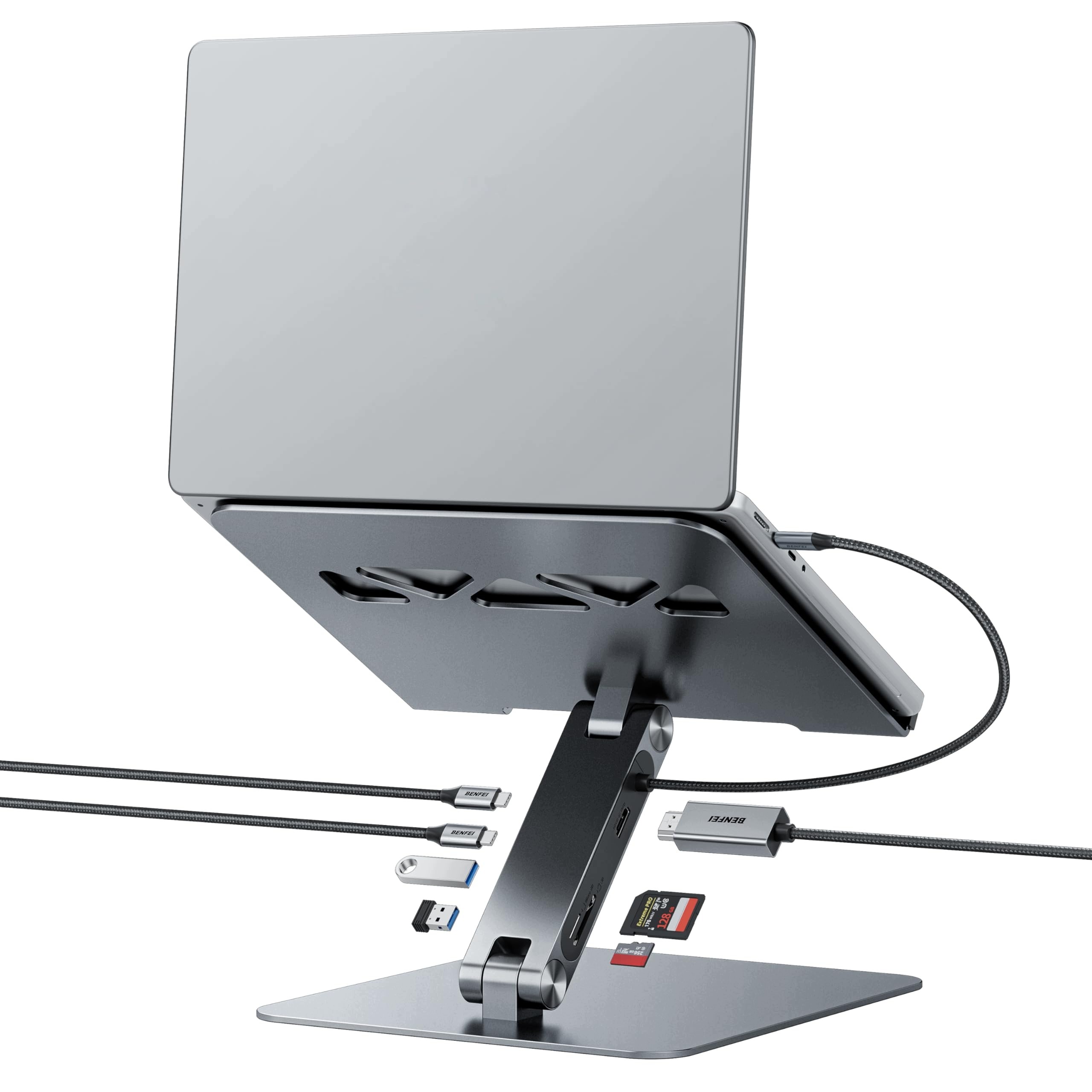Stojak Na Laptopa Ze Stacją Dokującą Usb C 7 W 1 Hdmi 4K 60 Hz 1 Sd I 1 X
