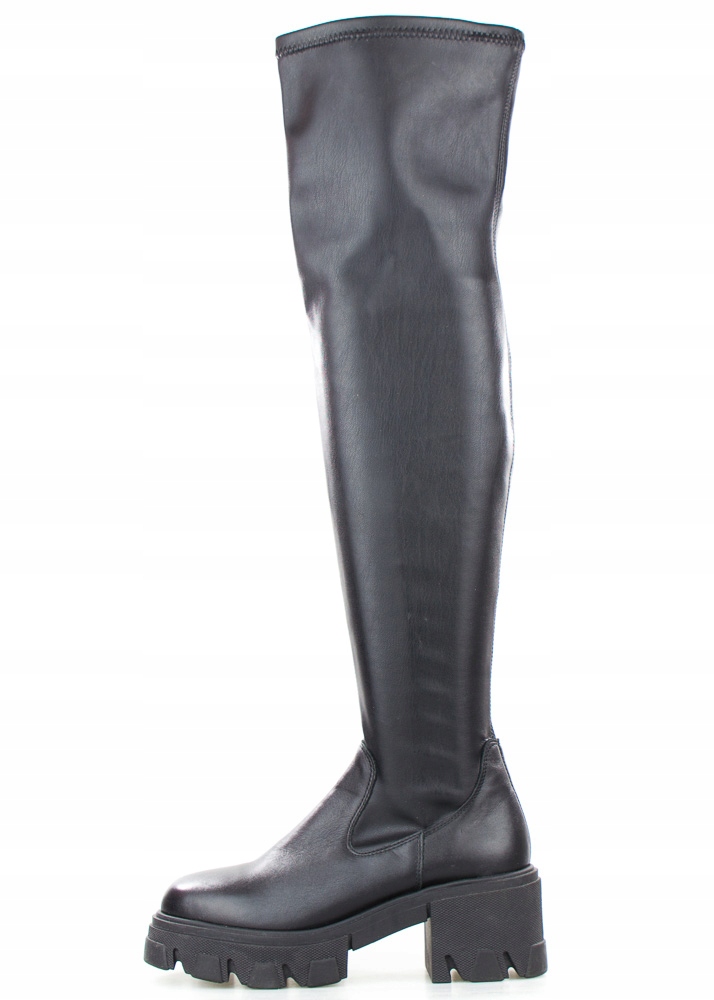 Černé Kozačky Z Elastické Kůže Vysoké Sempre 37