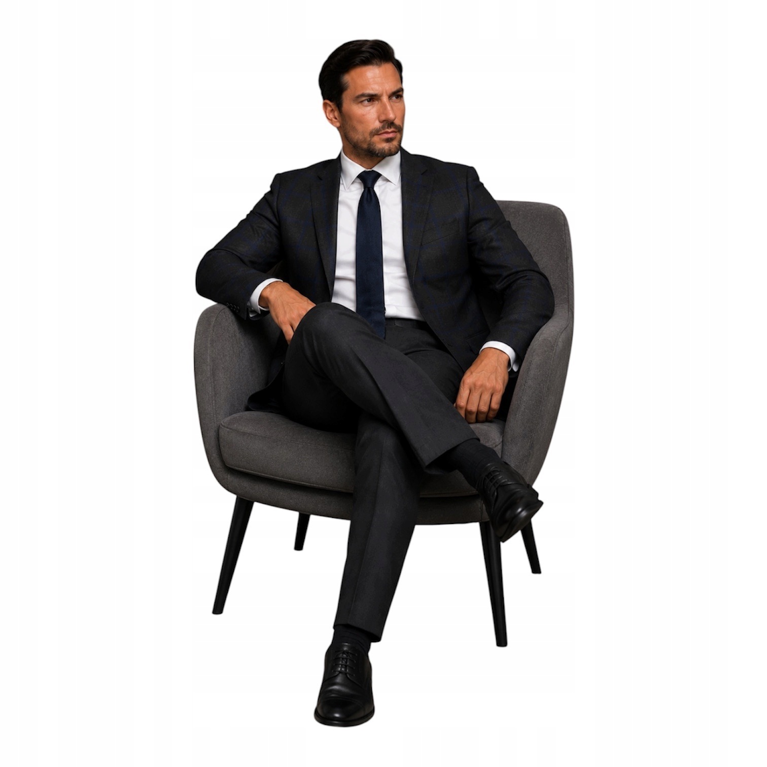 Pánský Grafitový Oblek S Modrou Kostkovanou Strukturou Slim Fit 50/176