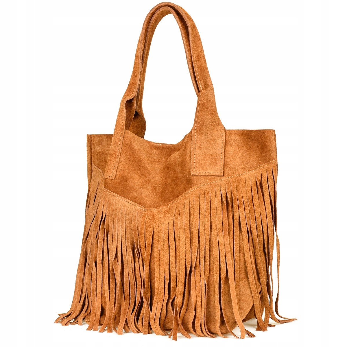 Dámská kožená semišová kabelka A4 s velkým střapcem