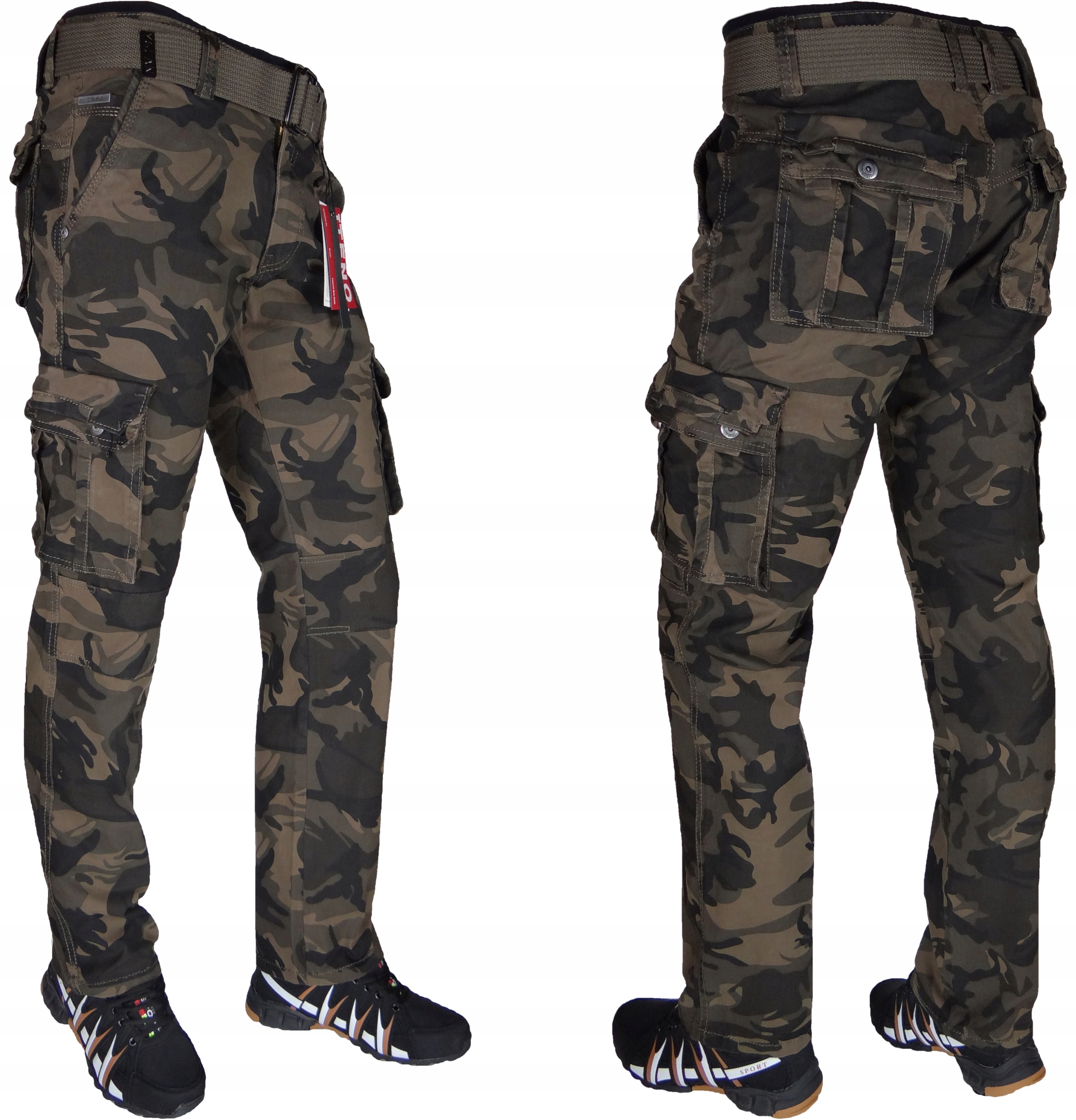 

Spodnie Bojówki Moro Rozciągliwe Pasek Mud Camo