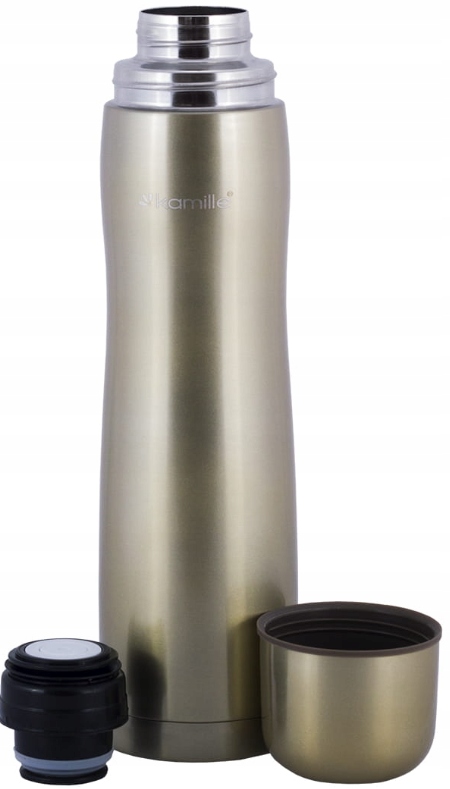 TERMOS DZIECIĘCY DO SZKOŁY 1000ml złoty+ KUBEK STAL PODRÓŻNY TURYSTYCZNY 1L Stan opakowania oryginalne