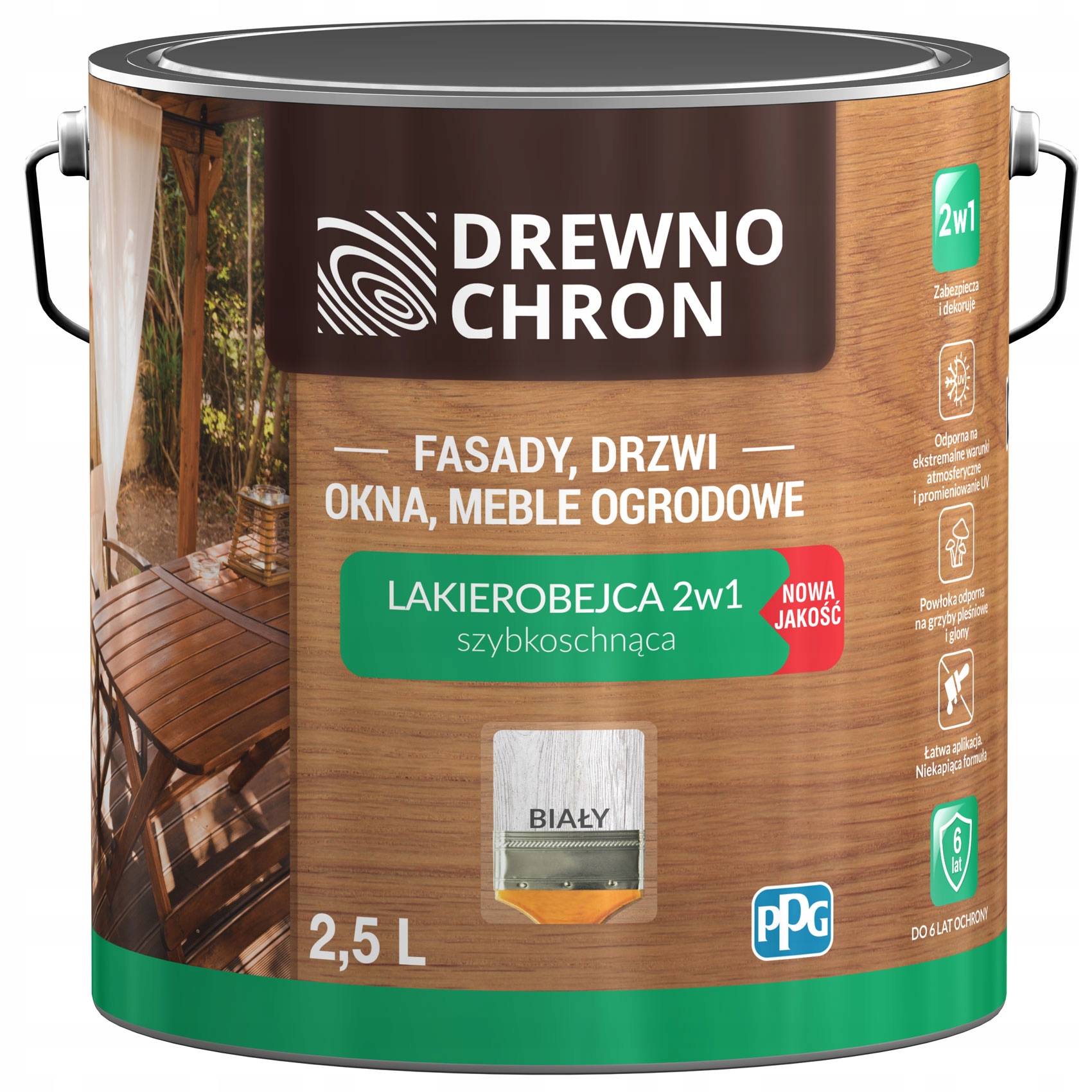 Drewnochron lakierobejca 2w1 Biały 2,5L