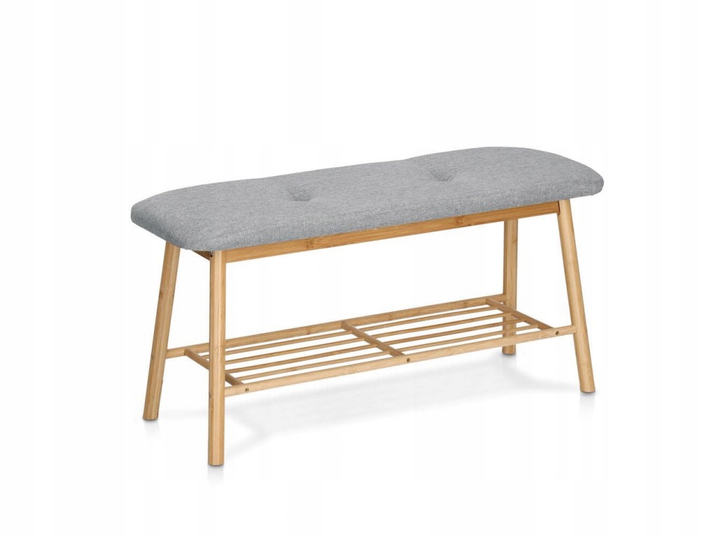 Čalúnená lavica s policou na topánky, bambus ľan