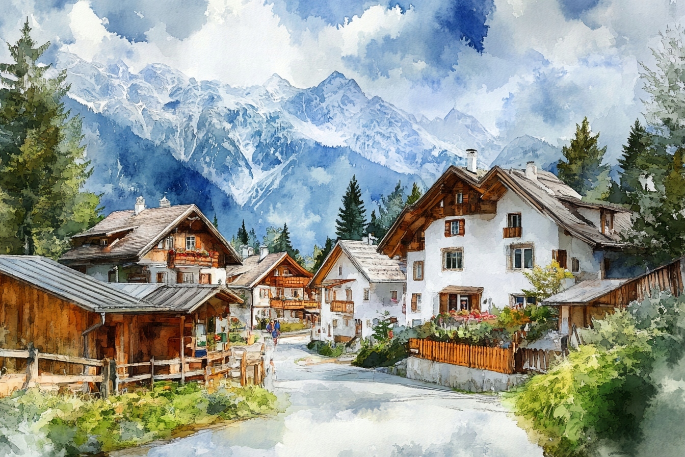 Obraz Na Plátně Canvas Pohlednice Alpy Městečko Hory Vesnice 120x80