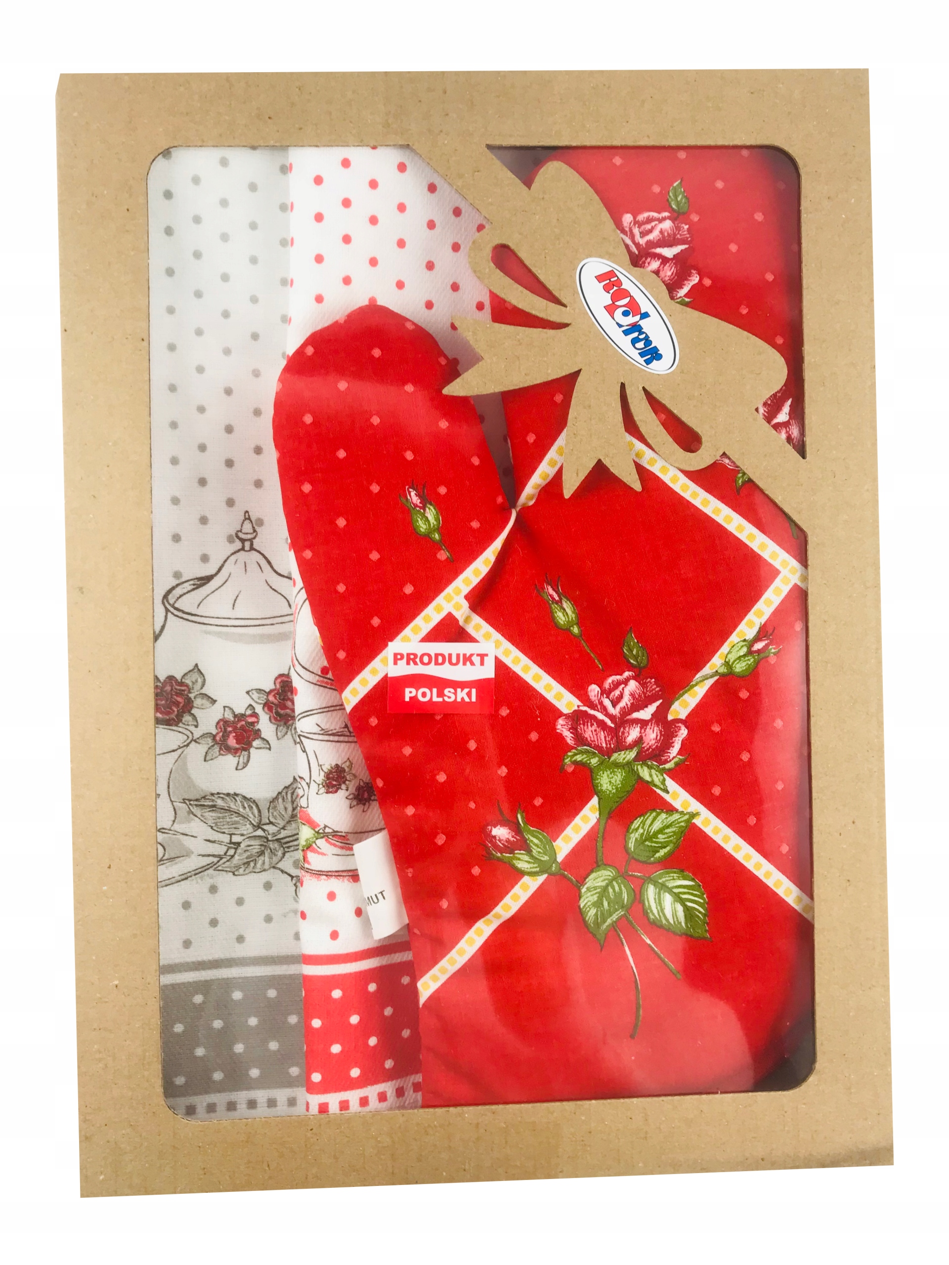 

Komplet kuchenny Róża /cz 2 ścierki rękawica