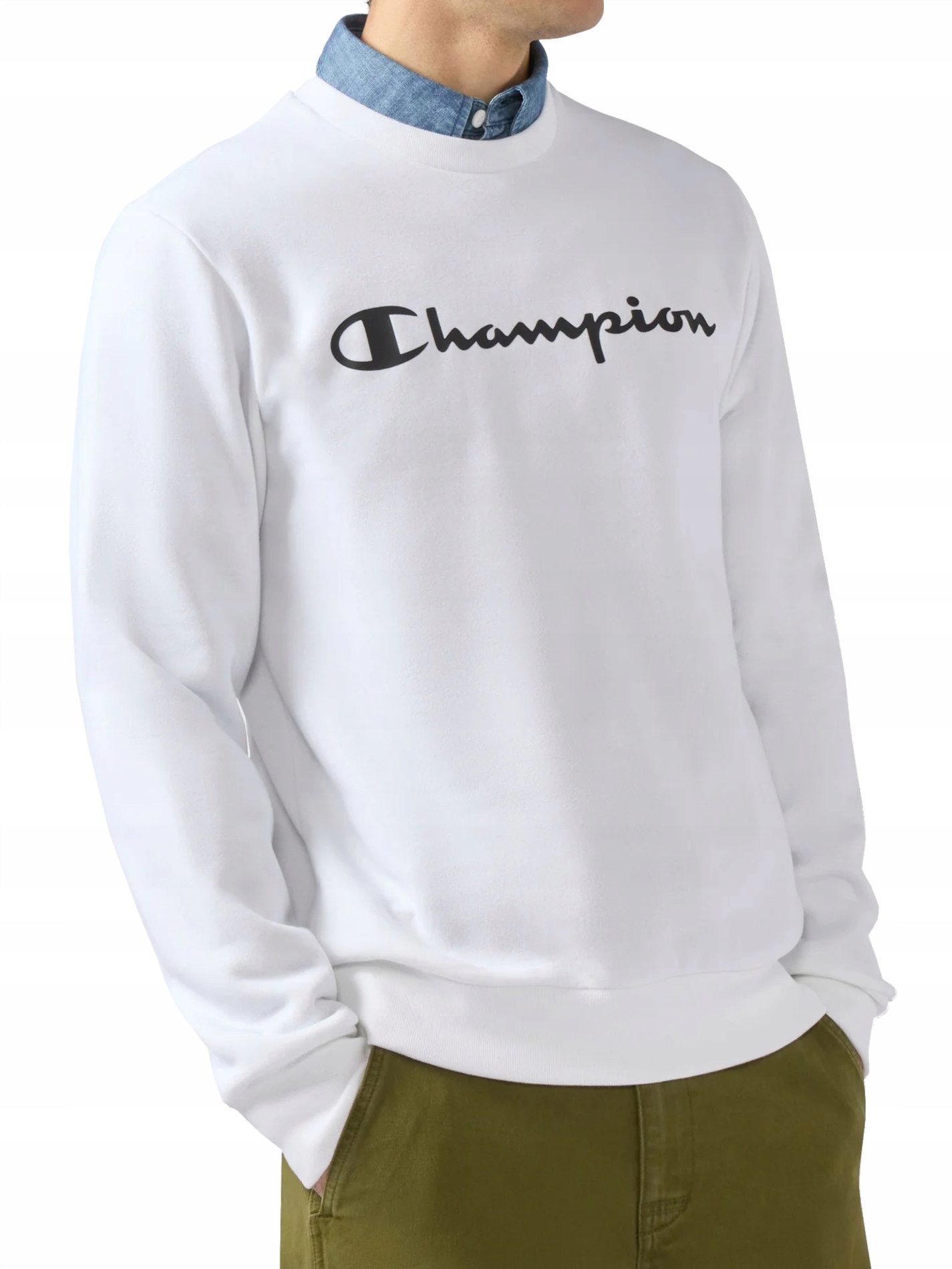 pánská mikina Champion 221811-WW001 bez kapuce bílá sportovní teplá L