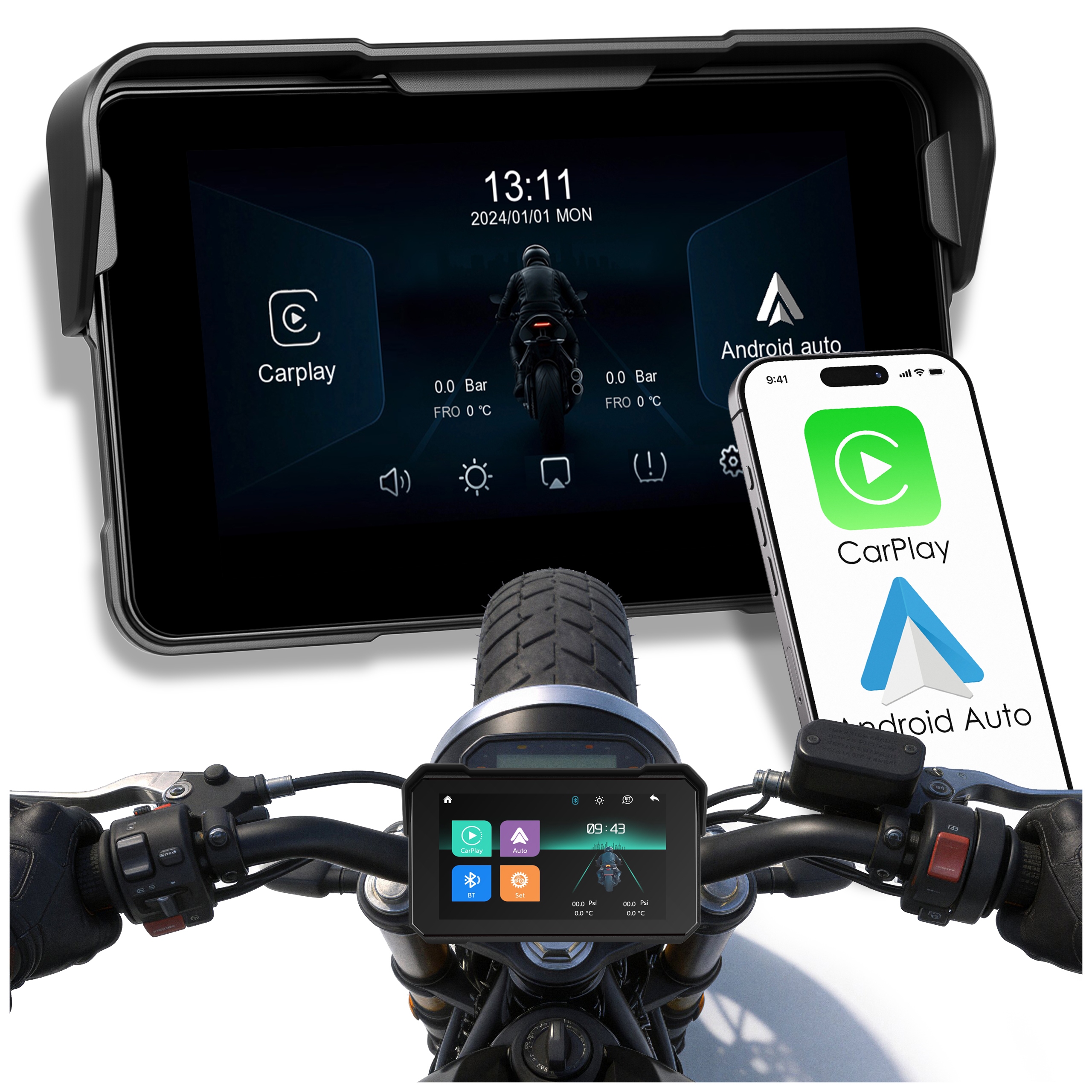 Multimediální Motocyklová Stanice Tablet Navigace Carplay Android Auto 5"